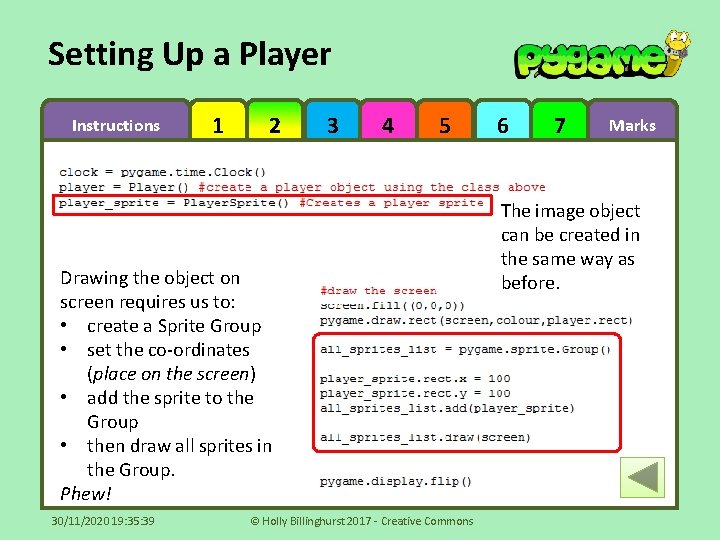 Setting Up a Player Instructions 1 2 3 4 5 Drawing the object on