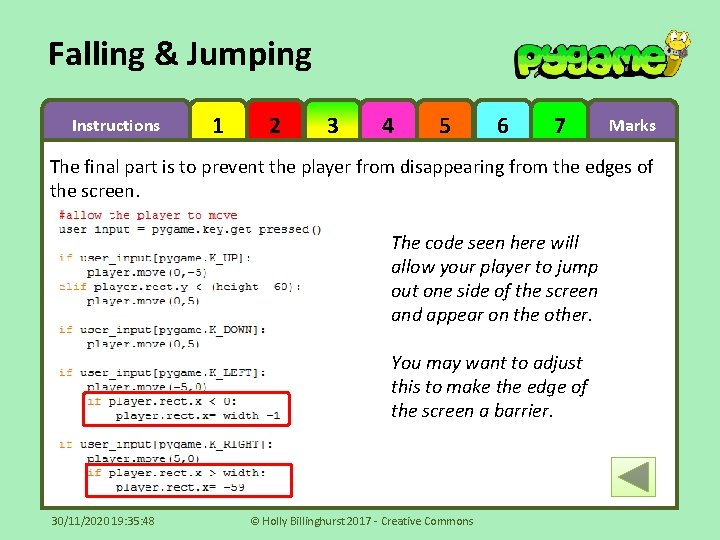 Falling & Jumping Instructions 1 2 3 4 5 6 7 Marks The final