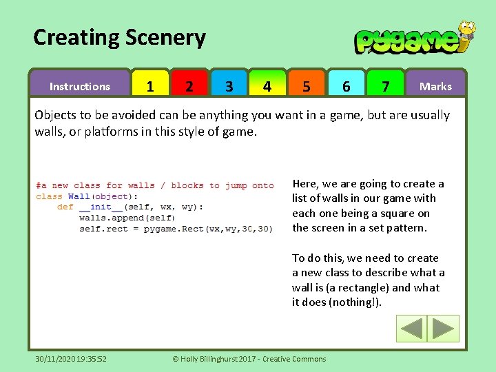 Creating Scenery Instructions 1 2 3 4 5 6 7 Marks Objects to be