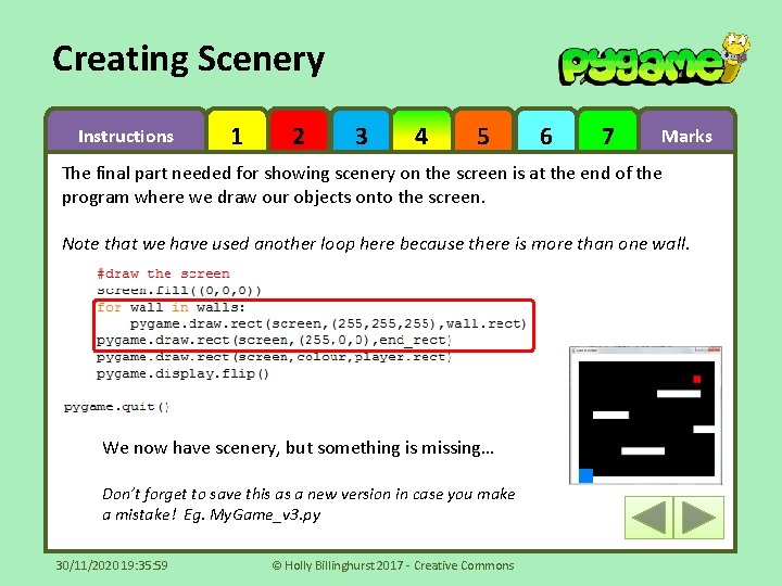 Creating Scenery Instructions 1 2 3 4 5 6 7 Marks The final part