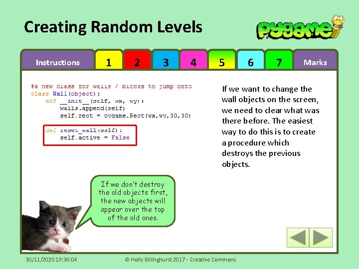 Creating Random Levels Instructions 1 2 3 4 5 6 7 Marks If we