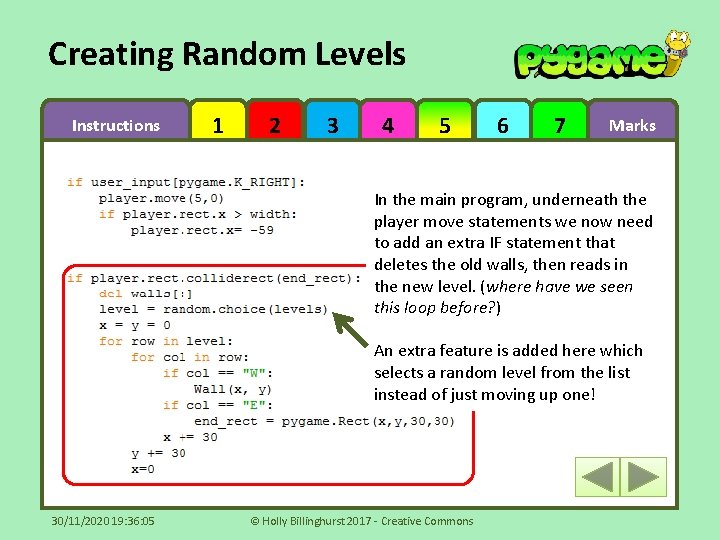 Creating Random Levels Instructions 1 2 3 4 5 6 7 Marks In the