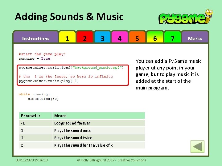 Adding Sounds & Music Instructions 1 2 3 4 5 6 7 Marks You