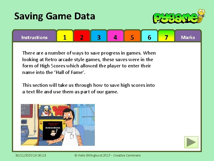 Saving Game Data Instructions 1 2 3 4 5 6 There a number of