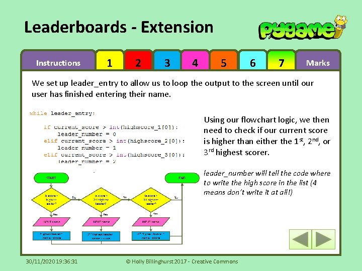 Leaderboards - Extension Instructions 1 2 3 4 5 6 7 Marks We set