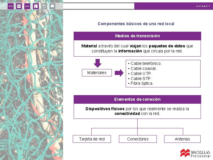 unidad 1 Componentes básicos de una red local Medios de transmisión Material a través