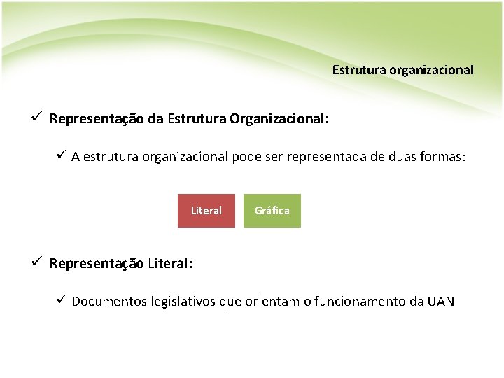 Estrutura organizacional ü Representação da Estrutura Organizacional: ü A estrutura organizacional pode ser representada