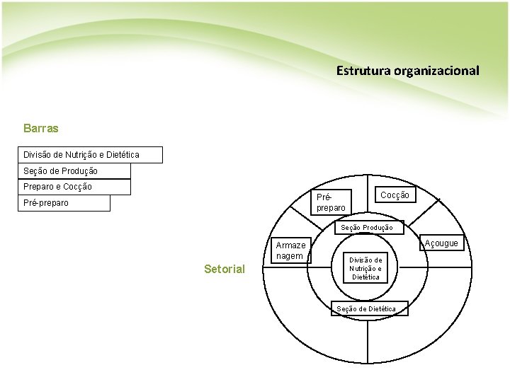 Estrutura organizacional Barras Divisão de Nutrição e Dietética Seção de Produção Preparo e Cocção