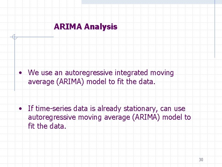 ARIMA Analysis • We use an autoregressive integrated moving average (ARIMA) model to fit