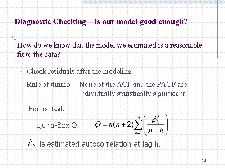 Diagnostic Checking—Is our model good enough? How do we know that the model we