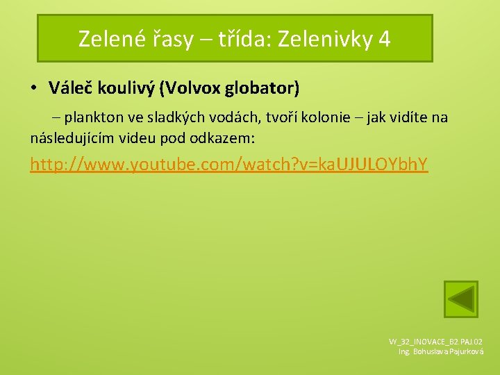 Zelené řasy – třída: Zelenivky 4 • Váleč koulivý (Volvox globator) – plankton ve