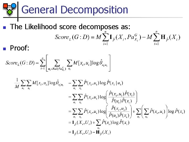 General Decomposition n The Likelihood score decomposes as: n Proof: 