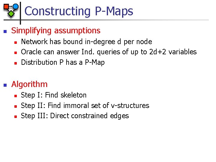 Constructing P-Maps n Simplifying assumptions n n Network has bound in-degree d per node