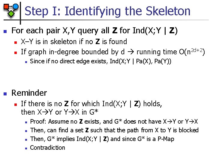 Step I: Identifying the Skeleton n For each pair X, Y query all Z