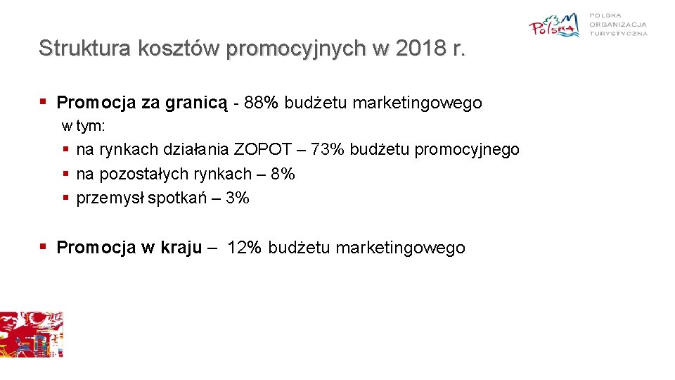 Struktura kosztów promocyjnych w 2018 r. § Promocja za granicą - 88% budżetu marketingowego