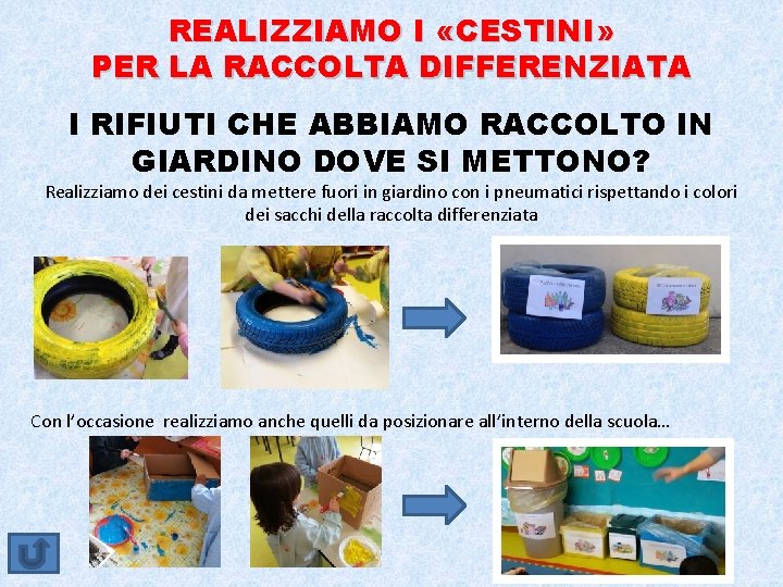 REALIZZIAMO I «CESTINI» PER LA RACCOLTA DIFFERENZIATA I RIFIUTI CHE ABBIAMO RACCOLTO IN GIARDINO