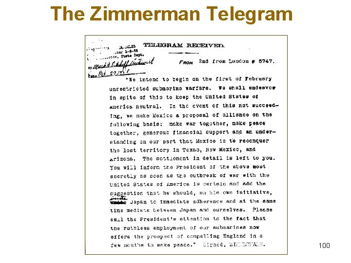 The Zimmerman Telegram 100 