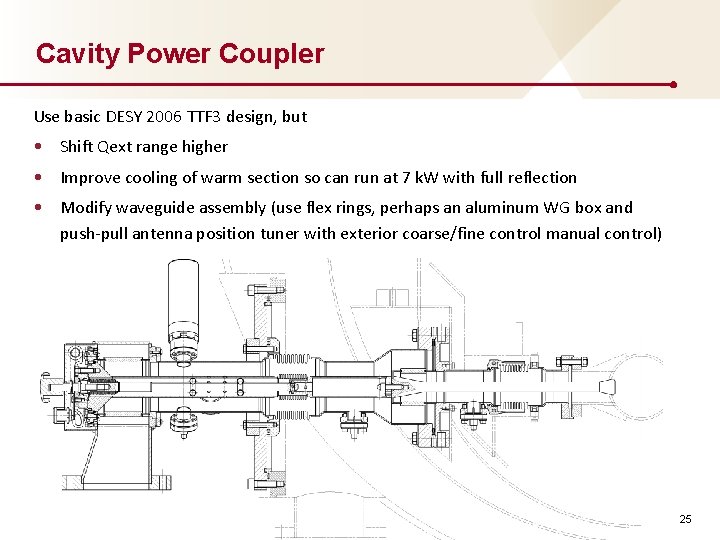 Cavity Power Coupler Use basic DESY 2006 TTF 3 design, but • Shift Qext