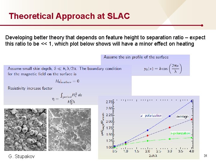 Theoretical Approach at SLAC Developing better theory that depends on feature height to separation