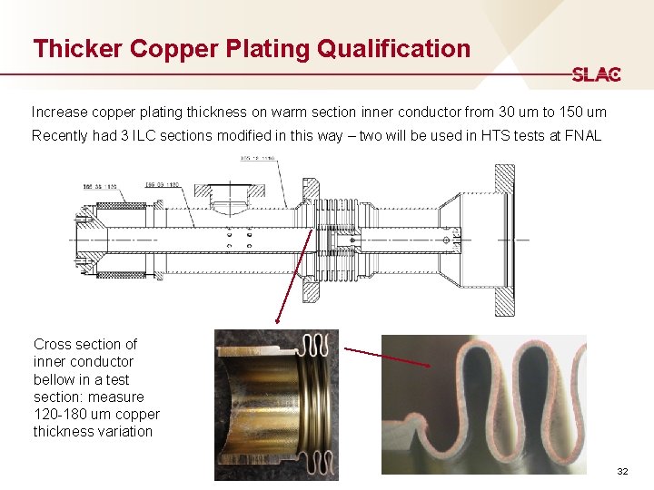 Thicker Copper Plating Qualification Increase copper plating thickness on warm section inner conductor from