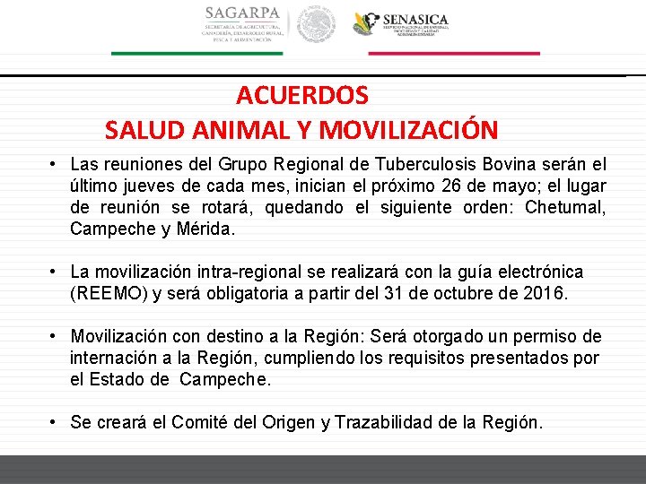 ACUERDOS SALUD ANIMAL Y MOVILIZACIÓN • Las reuniones del Grupo Regional de Tuberculosis Bovina