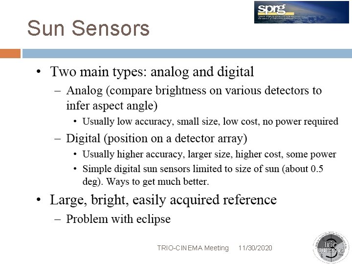 Sun Sensors TRIO-CINEMA Meeting 11/30/2020 