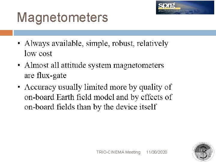 Magnetometers TRIO-CINEMA Meeting 11/30/2020 