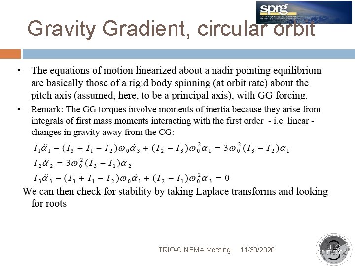 Gravity Gradient, circular orbit TRIO-CINEMA Meeting 11/30/2020 