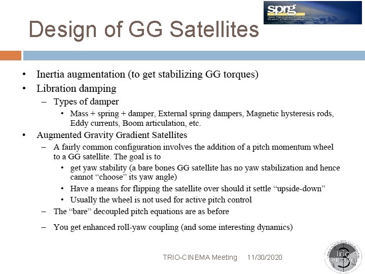 Design of GG Satellites TRIO-CINEMA Meeting 11/30/2020 