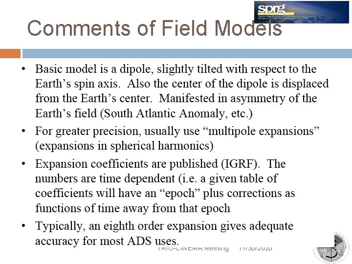 Comments of Field Models TRIO-CINEMA Meeting 11/30/2020 