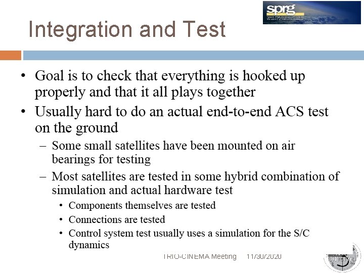 Integration and Test TRIO-CINEMA Meeting 11/30/2020 