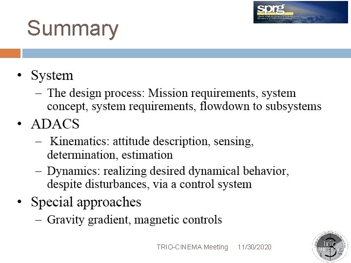 Summary TRIO-CINEMA Meeting 11/30/2020 
