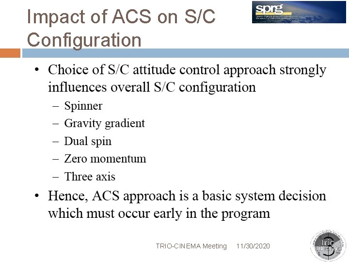 Impact of ACS on S/C Configuration TRIO-CINEMA Meeting 11/30/2020 