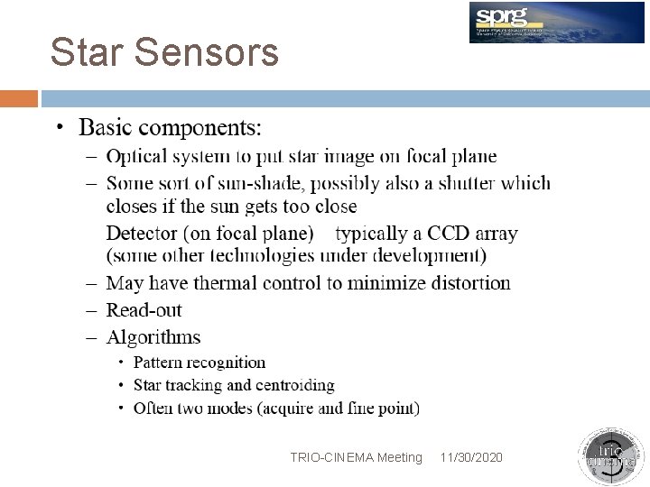 Star Sensors TRIO-CINEMA Meeting 11/30/2020 