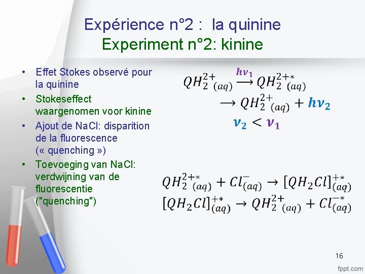 Expérience n° 2 : la quinine Experiment n° 2: kinine • Effet Stokes observé