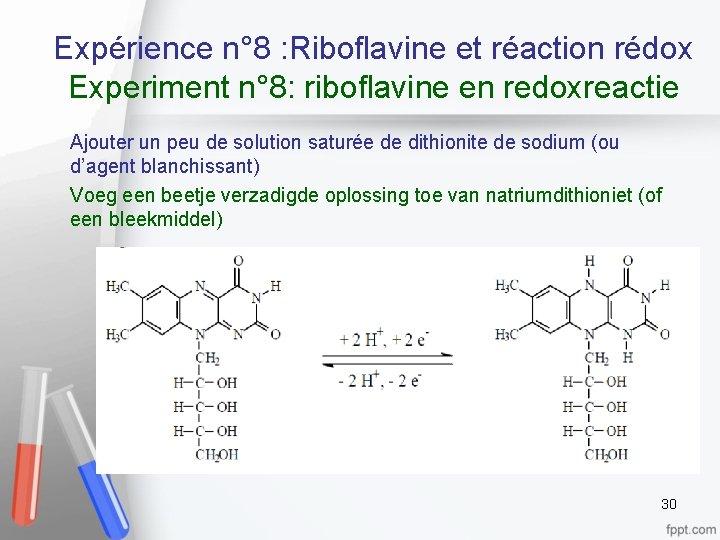 Expérience n° 8 : Riboflavine et réaction rédox Experiment n° 8: riboflavine en redoxreactie