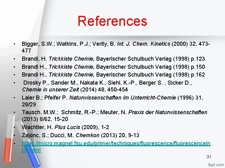 References • • • Bigger, S. W. ; Watkins, P. J. ; Verity, B.