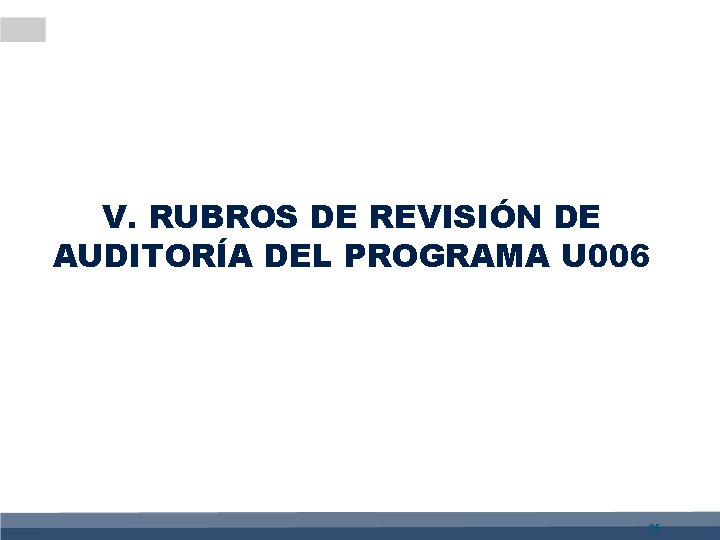 V. RUBROS DE REVISIÓN DE AUDITORÍA DEL PROGRAMA U 006 35 