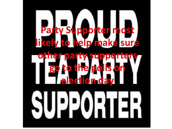 Party Supporter most likely to help make sure other party supporters go to the