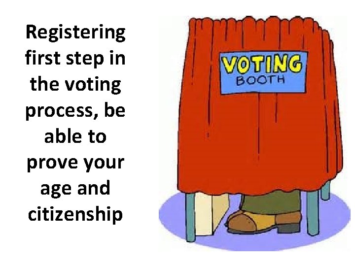 Registering first step in the voting process, be able to prove your age and