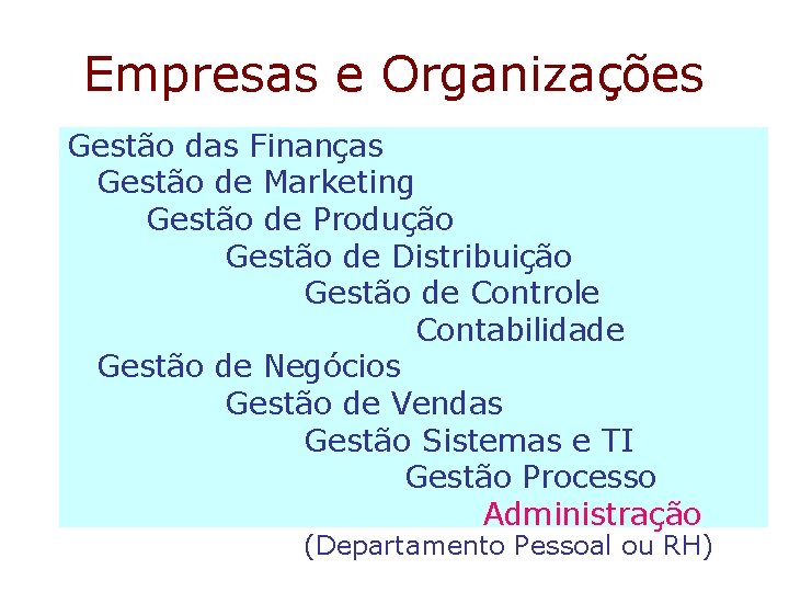 Empresas e Organizações Gestão das Finanças Gestão de Marketing Gestão de Produção Gestão de