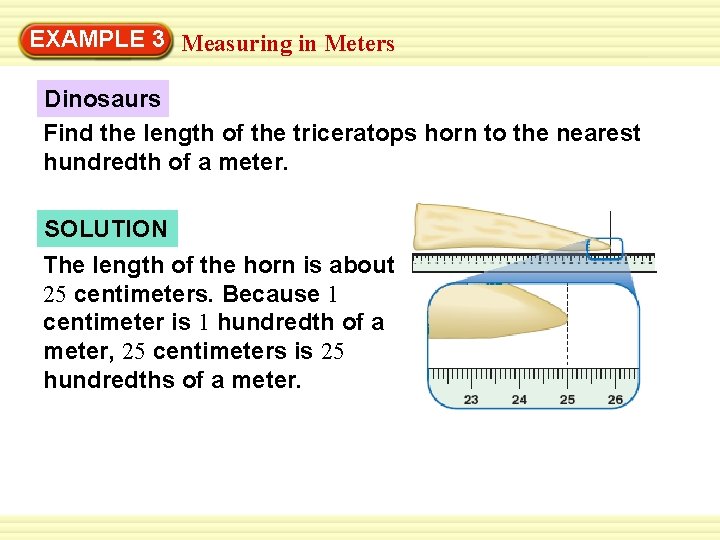 EXAMPLE 3 Measuring in Meters Dinosaurs Find the length of the triceratops horn to