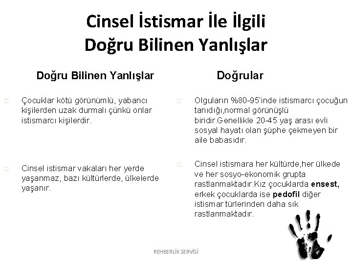 Cinsel İstismar İle İlgili Doğru Bilinen Yanlışlar Doğrular p Çocuklar kötü görünümlü, yabancı kişilerden Cinsel İstismar İle İlgili Doğru Bilinen Yanlışlar Doğrular p Çocuklar kötü görünümlü, yabancı kişilerden