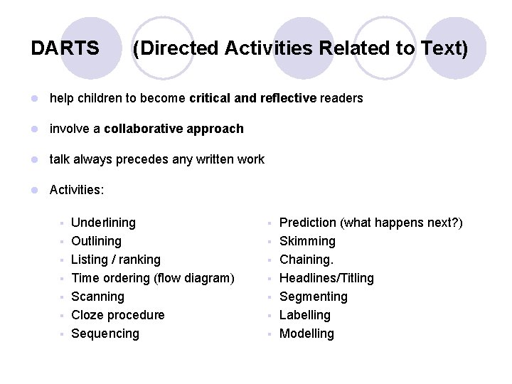 DARTS (Directed Activities Related to Text) l help children to become critical and reflective