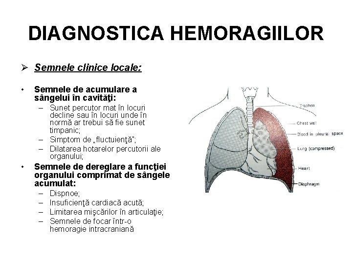 DIAGNOSTICA HEMORAGIILOR Ø Semnele clinice locale: • Semnele de acumulare a sângelui în cavităţi: