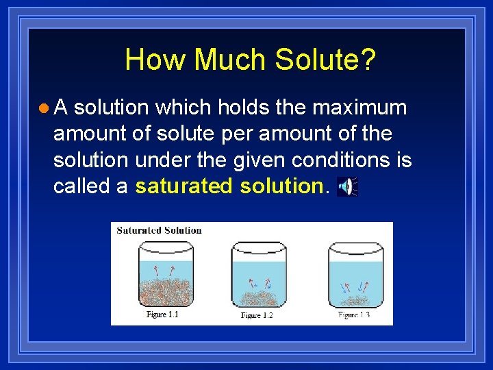 How Much Solute? l. A solution which holds the maximum amount of solute per