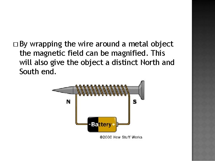 � By wrapping the wire around a metal object the magnetic field can be