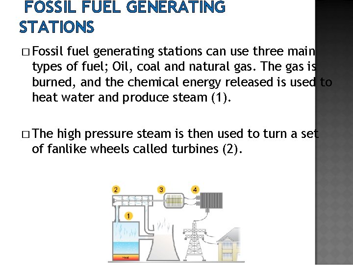 FOSSIL FUEL GENERATING STATIONS � Fossil fuel generating stations can use three main types