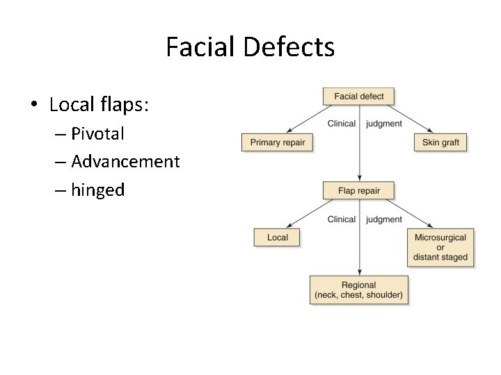 Facial Defects • Local flaps: – Pivotal – Advancement – hinged 