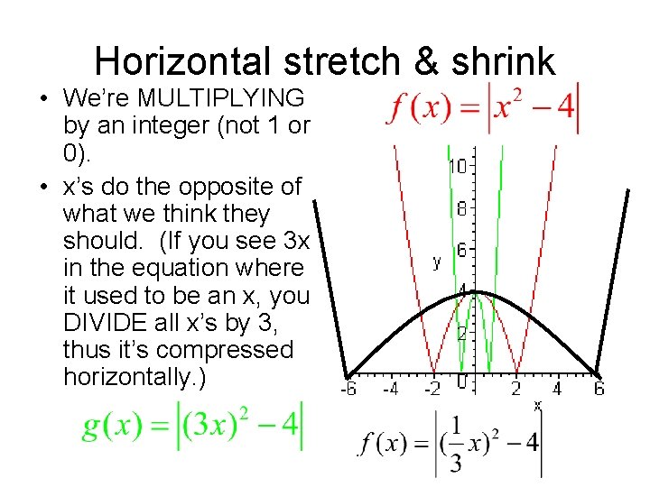 Horizontal stretch & shrink • We’re MULTIPLYING by an integer (not 1 or 0). Horizontal stretch & shrink • We’re MULTIPLYING by an integer (not 1 or 0).
